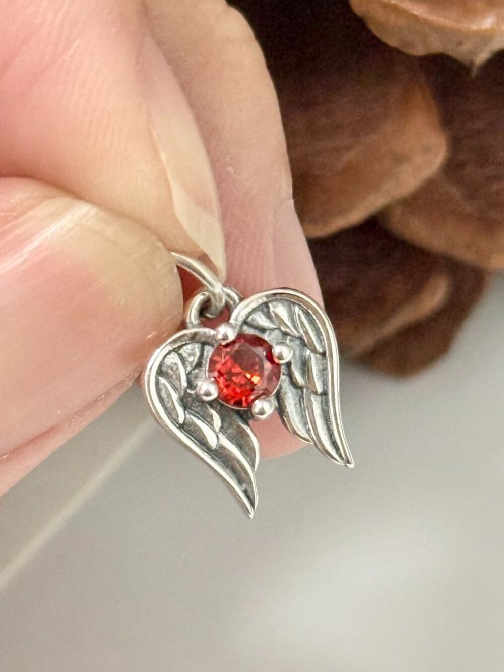 Angel Wings January Birthstone Charm-Garnet